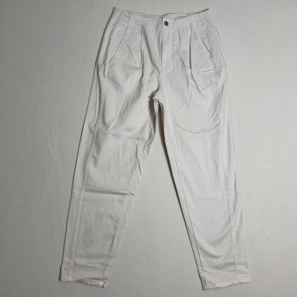 Eileen Fisher Tap Ankle Pants Pleated Organic Cotton Beige Womens Size 6 - Picture 5 of 8
